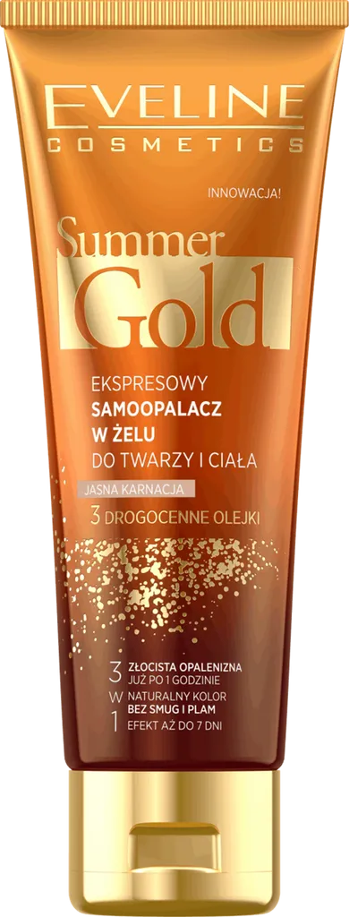 Eveline Cosmetics Summer Gold, Ekspresowy samoopalacz w żelu do twarzy i ciała 3 w 1