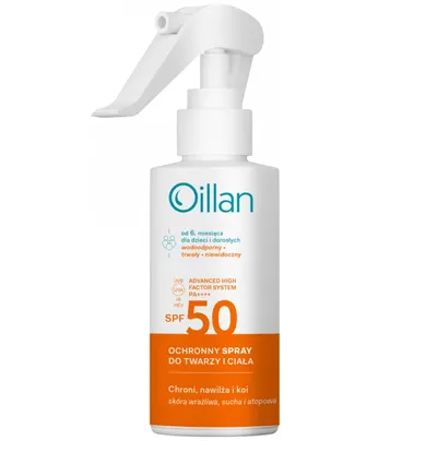 Oillan Sun, Ochronny spray do twarzy i ciała SPF 50