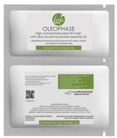 Lynia Oleophase, High Concentrate Peel-Off Mask with Olive Oil and Lavandula Essential Oil (Oleofaza, Maska algowa peel-off - oliwa z oliwek, olejek lawendowy)