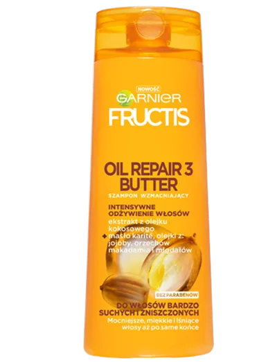 Garnier Fructis, Oil Repair 3 Butter, Szampon wzmacniający do włosów bardzo suchych i zniszczonych