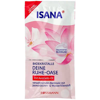 Isana Badekristalle mit Avocado Ol  'Deine Ruhe-Oase ' (Sól krystaliczna do kąpieli z olejem awokado 'Oaza spokoju')
