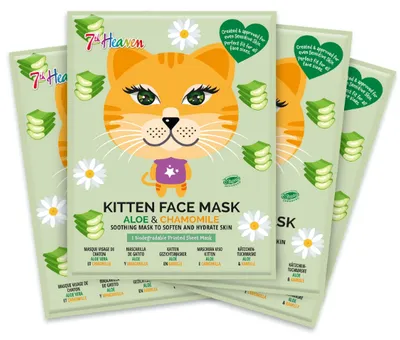 7th Heaven Kitten, Aloe & Chamomile,  Face Sheet Mask, (Aloes i Rumianek, Maska do twarzy w płachcie)