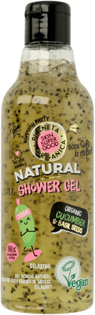 Planeta Organica Skin Superfood, Natural Shower Gel Relaxing Cumcumber & Basil Seeds (Naturalny żel pod prysznic `Organiczny ogórek i nasiona bazylii`)