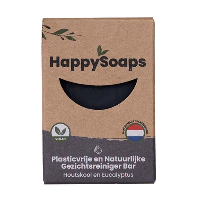HappySoaps Facial Cleanser Bar Houtskool en Eucalyptus (Węgiel drzewny i eukaliptus w kostce do demakijażu)