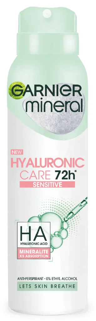 Garnier Mineral, Hyaluronic Care 72h Sensitive Anti-perspirant (Antyperspirant w sprayu dla kobiet z kwasem hialuronowym)