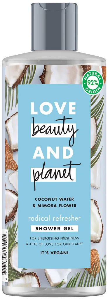 Love Beauty and Planet Radical Refresher, Coconut Water & Mimosa Flower Shower Gel (Pobudzający żel pod prysznic z wodą kokosową i kwiatem mimozy)