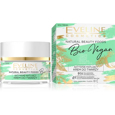 Eveline Cosmetics Natural Beauty Foods Bio Vegan, Aktywnie matujący krem do twarzy 3 w 1