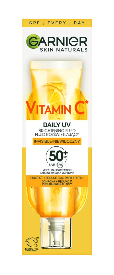 Garnier Skin Naturals, Vitamin C, Invisible Daily UV Brightening Fluid SPF 50+ (Niewidoczny fluid rozświetlający)