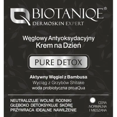 Biotaniqe Pure Detox, Węglowy antyoksydacyjny krem na dzień do cery normalnej i mieszanej