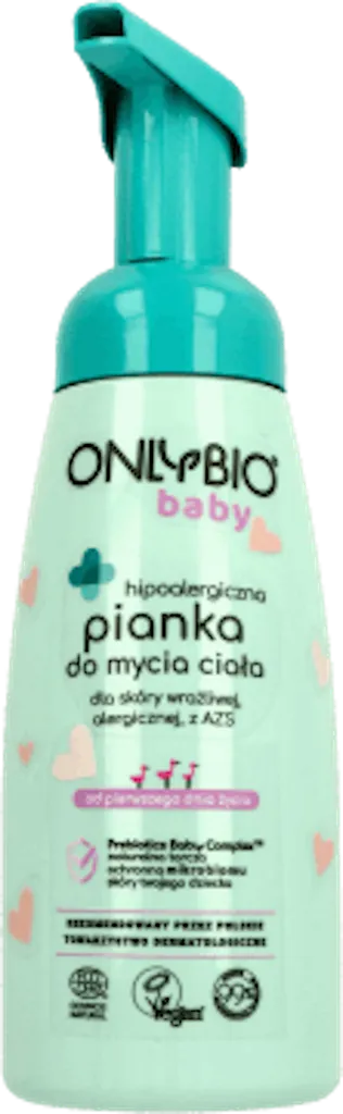 OnlyBio Baby, Hipoalergiczna pianka do mycia ciała dla skóry wrażliwej, alergicznej, z AZS
