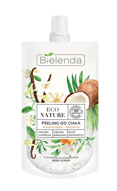 Bielenda Eco Nature, Peeling do ciała oczyszczająco - odżywczy `Mleczko waniliowe + mleczko kokosowe + kwiat pomarańczy`