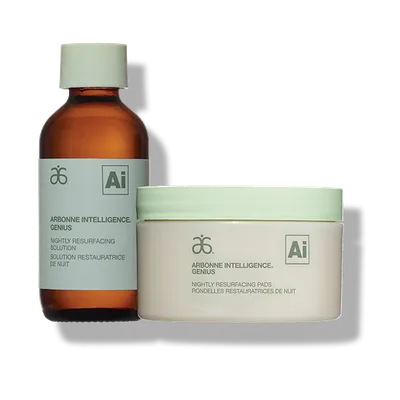 Arbonne Intelligence Genius Nightly Resurfacing Solution & Pads (Płatki kosmetyczne i płyn regenerujący na noc)
