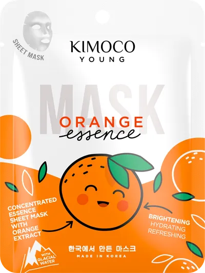 Kimoco Beauty Young, Orange Essence Mask (Rozświetlająca maska w płachcie z ekstraktem z pomarańczy i wodą lodowcową)