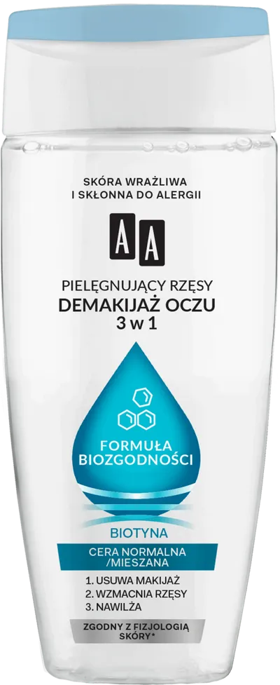 AA Formuła Biozgodności, Pielęgnujący rzęsy demakijaż oczu 3 w 1 cera normalna i mieszana