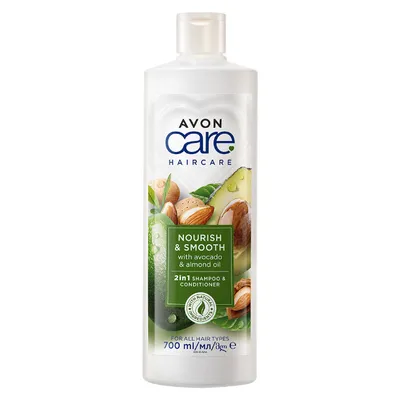 Avon Care, Haircare, Nourish & Smooth with Avocado & Almond Oil 2in1 Shampoo & Conditioner (Szampon i odżywka 2w1 z awokado i olejkiem migdałowym)