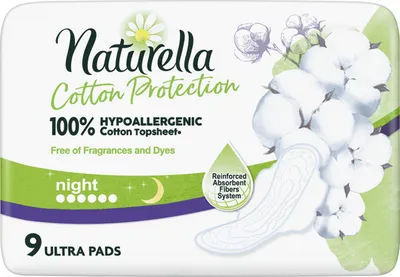 Naturella Cotton Protection Night, Podpaski higieniczne z hipoalergiczną powłoczką z bawełny na noc