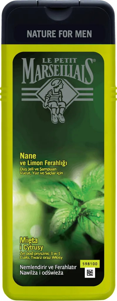 Le Petit Marseillais Nature for Men, Żel pod prysznic 3 w 1 'Mięta i cytrusy'