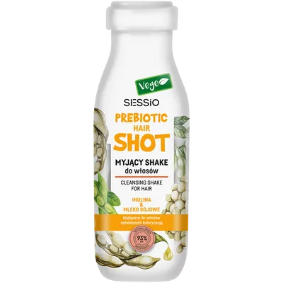 Sessio Prebiotic Hair Shot, Myjący shake do włosów wysokoporowatych z inuliną i mlekiem sojowym