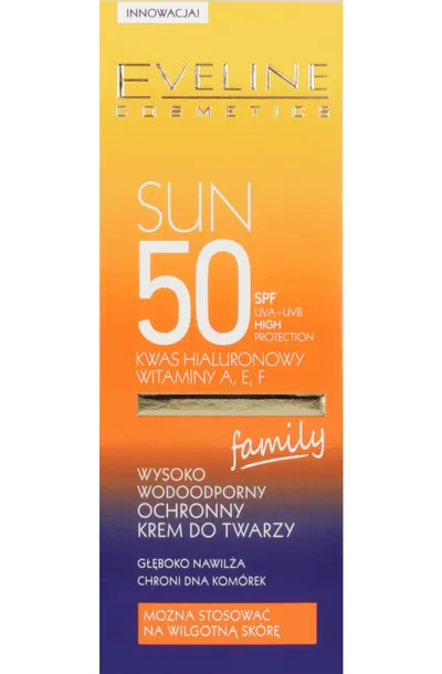 Eveline Cosmetics Sun, Wysoko wodoodporny ochronny krem do twarzy SPF 50
