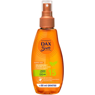 Dax Sun Relaksujący olejek do opalania z herbatą matcha SPF 15