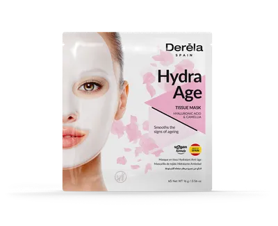 Derela Hyaluronic Acid i Camellia, Hydra Age Tissue Mask (Kwas Hialuronowy i Kamellia, Maseczka przeciwzmarszczkowa w płachcie)
