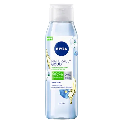 Nivea Naturally Good, Cotton Flower Scent & Touch Of Bio Oil Shower Gel (Żel pod prysznic `Kwiat bawełny`)