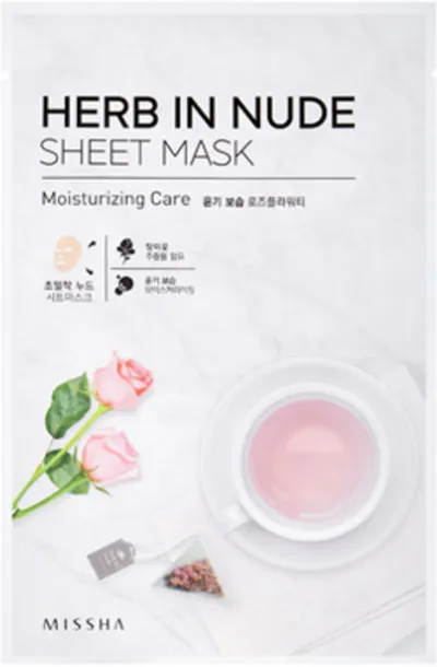 Missha Herb in Nude, Sheet Mask Moisturizing Care (Maseczka nawilżająca z kompleksem herbacianym z płatków róży)