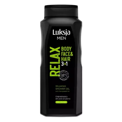 Luksja Men,  Relax ,Body, Face and Hair  3 in 1 Relaxing Shower Gel (Relax, Odprężający żel pod prysznic 3 w 1 dla mężczyzn)