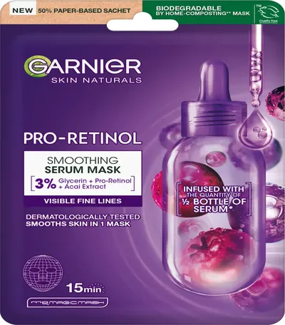 Garnier Skin Naturals, Pro-Retinol Smoothing Serum Mask (Wygładzająca serum-maska na tkaninie z pro-retinolem (nowa wersja))