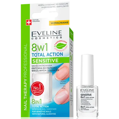 Eveline Cosmetics Nail Therapy Professional, 8w1 Total Action Sensitive, Odżywka do paznokci z naturalnym aldehydem