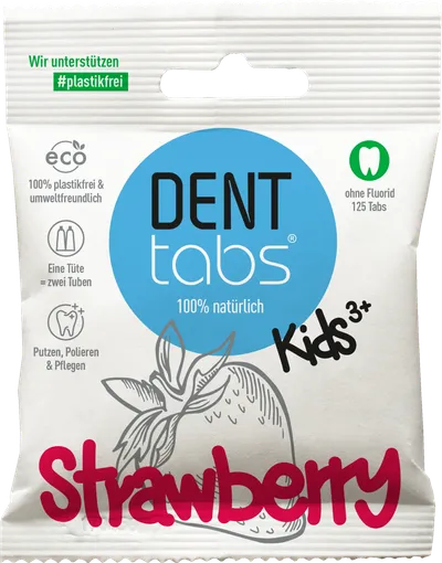 Denttabs Kids 3+ Strawberry Denttabs (Tabletki do mycia zębów dla dzieci  bez fluoru `Truskawka`)