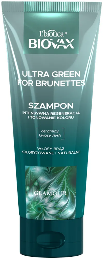 L'biotica Biovax Glamour, Ultra Green for Brunettes, Szampon do włosów brązowych