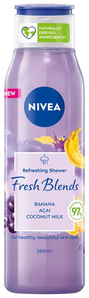 Nivea Fresh Blends, Refreshing Shower Gel Banana, Açai, Coconut Milk (Odświeżający żel pod prysznic `Banan, açai, mleko kokosowe`)
