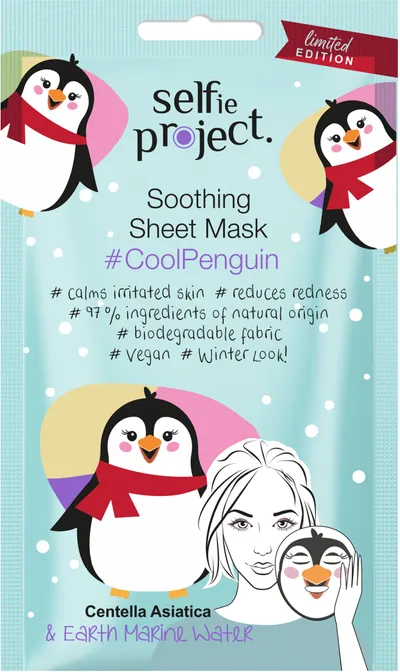 Selfie Project Cool Penguin, Soothing Sheet Mask (Łagodząca maska na tkaninie)