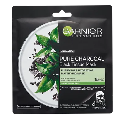 Garnier Pure Charcoal, Oczyszczająca maska na tkaninie z węglem i ekstraktem z czarnej herbaty