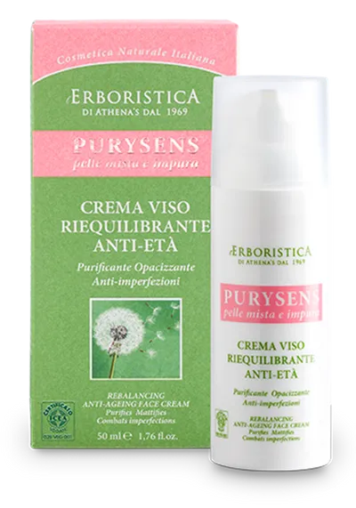 Erboristica Purysens, Pelle Mista e Impura, Crema Viso Riequilibrante Anti - Eta (Matujący oczyszczający i stabilizujący krem do twarzy o działaniu anti - age)