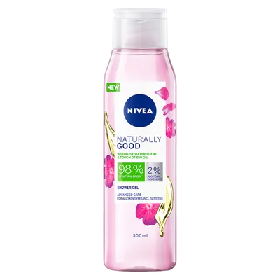 Nivea Naturally Good, Wild Rose Water Scent & Touch Of Bio Oil Shower Gel (Żel pod prysznic `Dzika róża`)