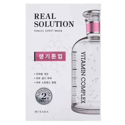 Missha Real Solution, Tencel Sheet Mask Vitamin Complex Brightening (Intensywnie skoncentrowane serum w maseczce o działaniu rozświetlającym)