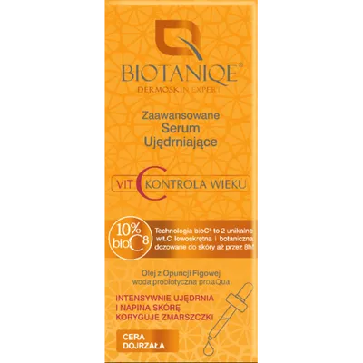 Biotaniqe Vit C Kontrola Wieku, Zaawansowane serum ujędrniające do cery dojrzałej 10% bioC8