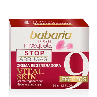 Babaria Natural Cosmetics Rosa Mosqueta, 9 Efectos Vital Skin, Stop Arrugas Crema Regeneradora (Krem przeciwzmarszczkowy 9 efektów z olejkiem z róży piżmowej)