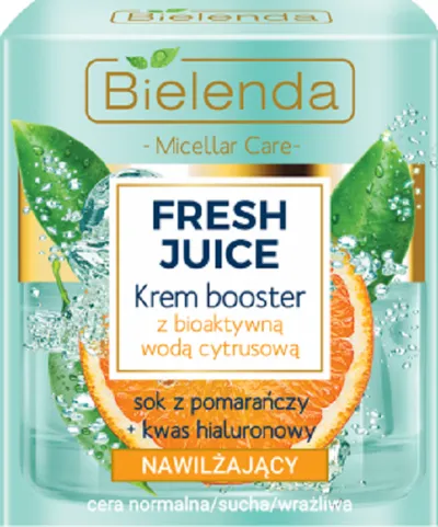 Bielenda Fresh Juice, Nawilżający krem booster z bioaktywną wodą cytrusową `Sok z pomarańczy + kwas hialuronowy`