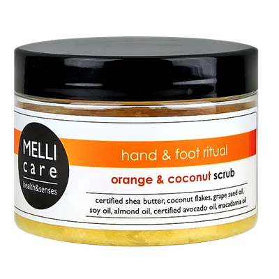 Melli Care Hand & Foot Ritual, Orange & Coconut Scrub (Oczyszczająco-relaksujący scrub solno-cukrowy do dłoni i stóp)