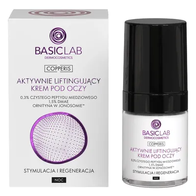 BasicLab Dermocosmetics Copperis, Aktywnie liftingujący krem pod oczy na noc z 0,3% czystego peptydu miedziowego