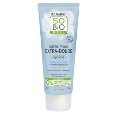 SO'BiO Etic Creme Mains Extra-Douce à l'Aloe Vera Bio (Łagodny nawilżający krem do rąk z aloesem i kwasem hialuronowym)