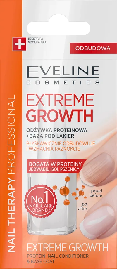 Eveline Cosmetics Nail Therapy Professional, Extreme Growth, Odżywka proteinowa  + baza po d lakier