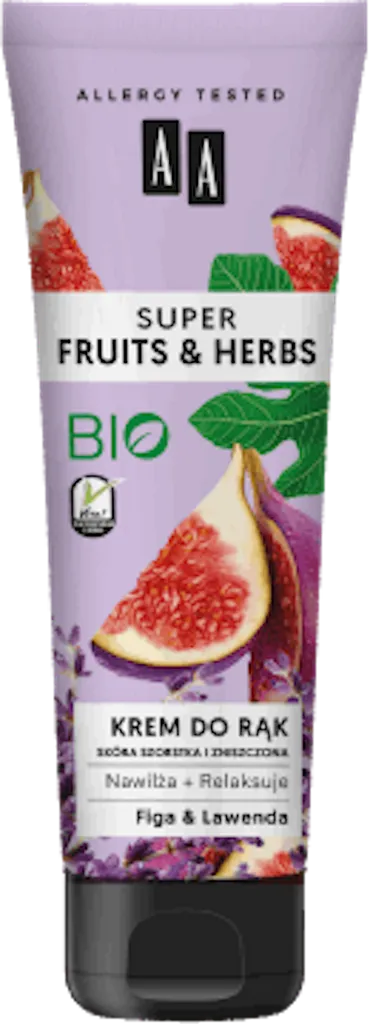 AA Super Fruits & Herbs, Krem do rąk `Figa & lawenda`