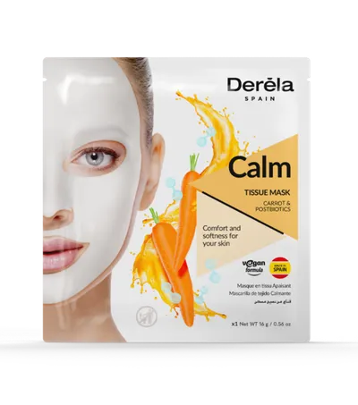 Derela Carrot & Postbiotick, Clam Tissue Mask (Marchewka i Probiotyki, Maseczka do twarzy w płachcie)