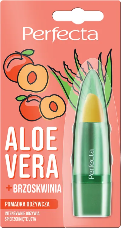 Perfecta Aloe Vera, Pomadka odżywcza do ust z aloesem i olejem z pestek brzoskwini