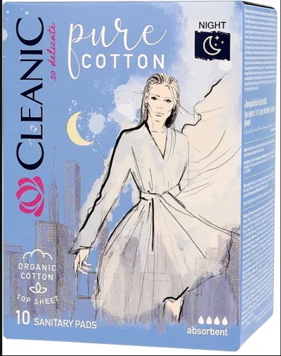 Cleanic Naturals Pure Cotton Night Sanitary Pads (Podpaski na noc `Czysta Bewełna`)