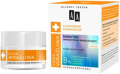 AA Cera Wrażliwa, Krem 72H intensywnie nawilżający na dzień `Łagodzenie podrażnień`